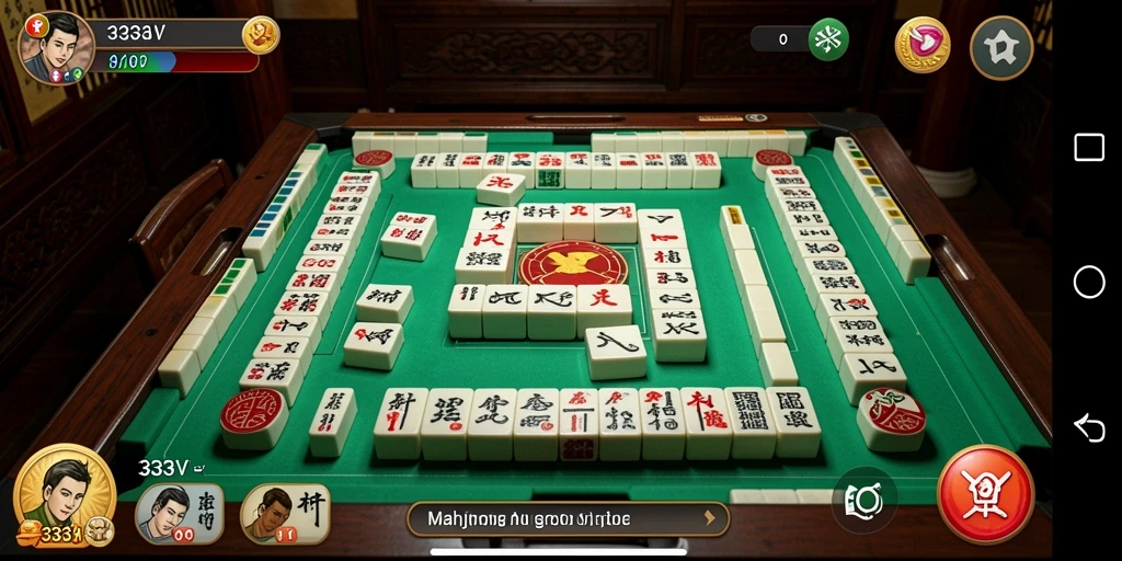 Screenshot permainan Mahjong dengan desain ubin yang menarik.