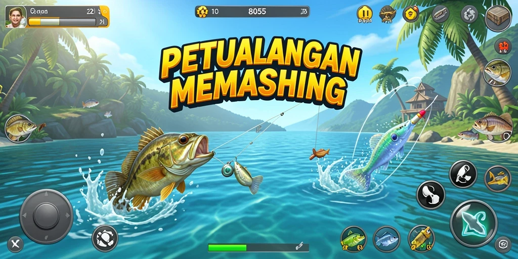 Tangkapan ikan di danau indah dalam gameplay 8055.