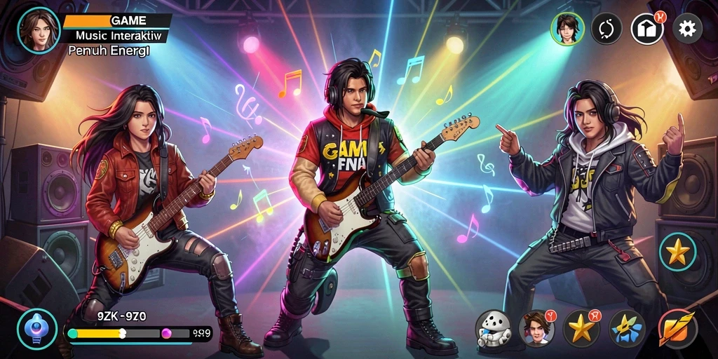 Screenshot utama 9ZK menampilkan gameplay interaktif musik yang energik.