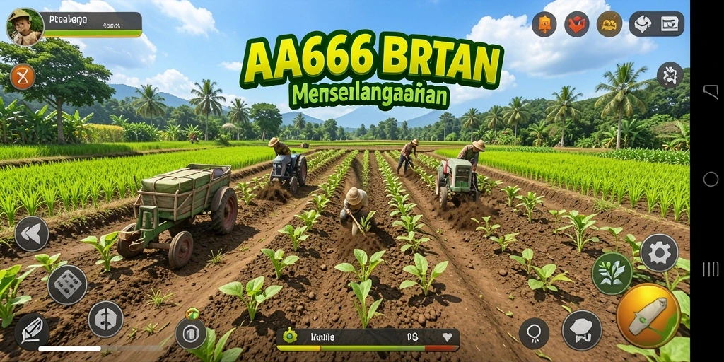 Tampilan gameplay seru dari AA666 saat bertani di ladang hijau.