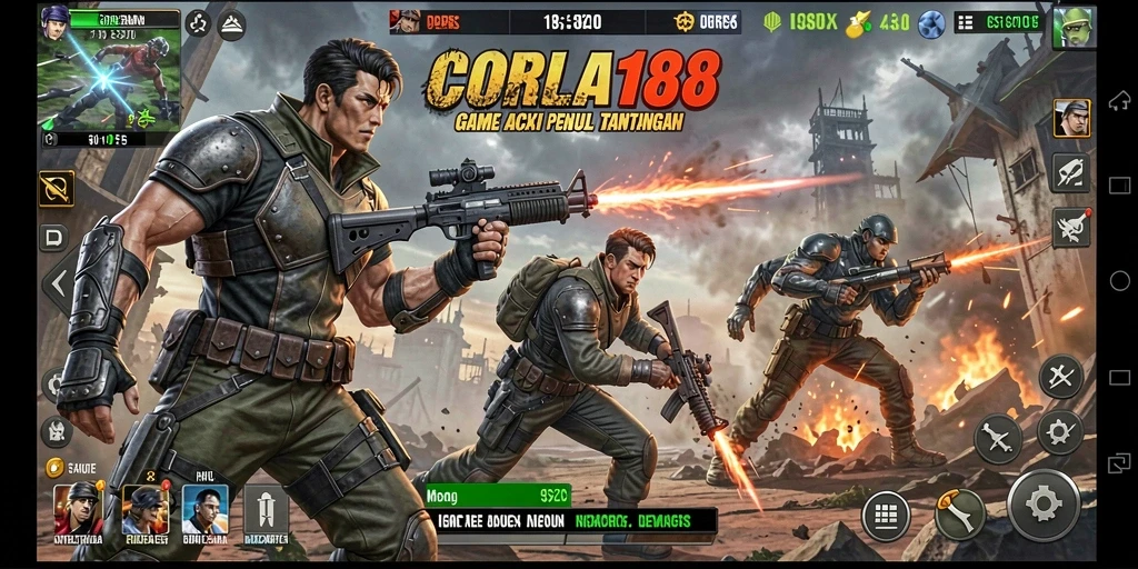 Tangkapan layar utama CORLA188 menampilkan aksi seru di gameplay.