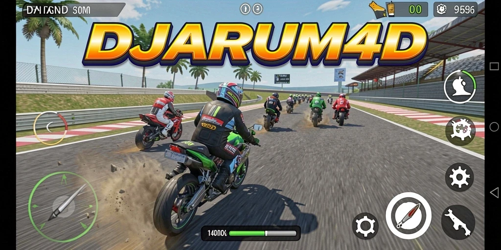 Tampilan gameplay yang menegangkan dalam DJARUM4D saat balapan motor.