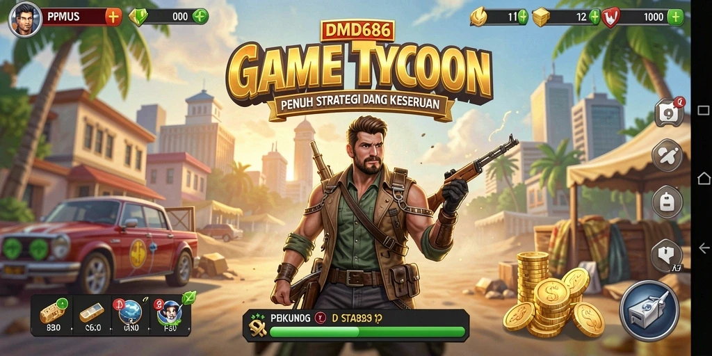 Tampilan gameplay DMD686 menampilkan strategi bisnis yang menarik dan interaktif.