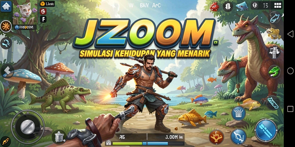 Tangkapan layar J200M menunjukkan gameplay interaktif yang menarik dan penuh warna.
