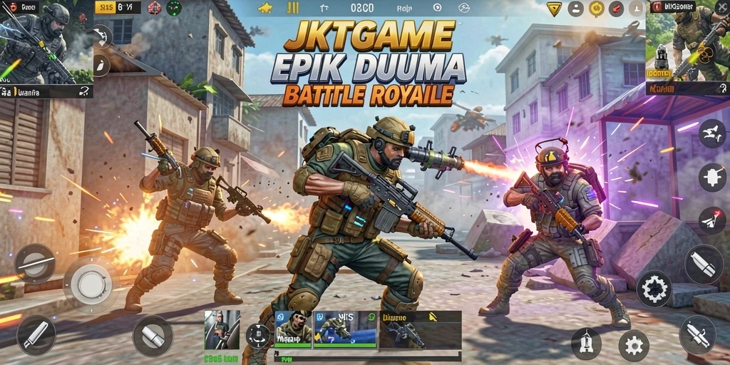 Screenshot gameplay pertempuran seru dalam JKTGAME Battle Royale.