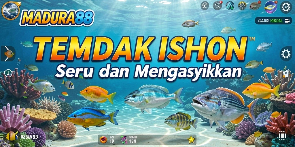 Screenshot gameplay MADURA88 menampilkan aksi menembak ikan yang penuh warna.