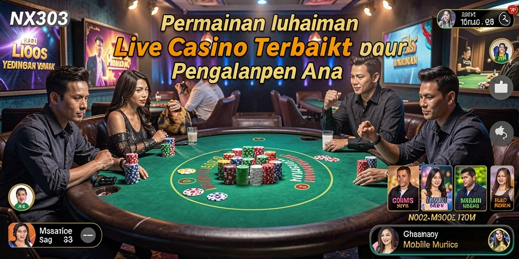 Screenshot utama NX303 menampilkan dealer profesional dan gameplay Live Casino yang mendebarkan.