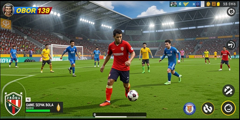 Screenshot utama OBOR138 menampilkan aksi seru pertandingan sepak bola.