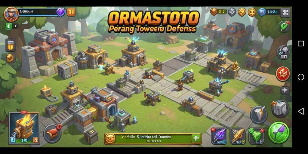 Tampilan gameplay ORMASTOTO dalam aksi Tower Defense.