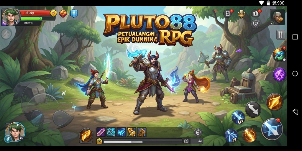 Tampilan gameplay PLUTO88 yang menarik dengan pertarungan RPG yang menegangkan.