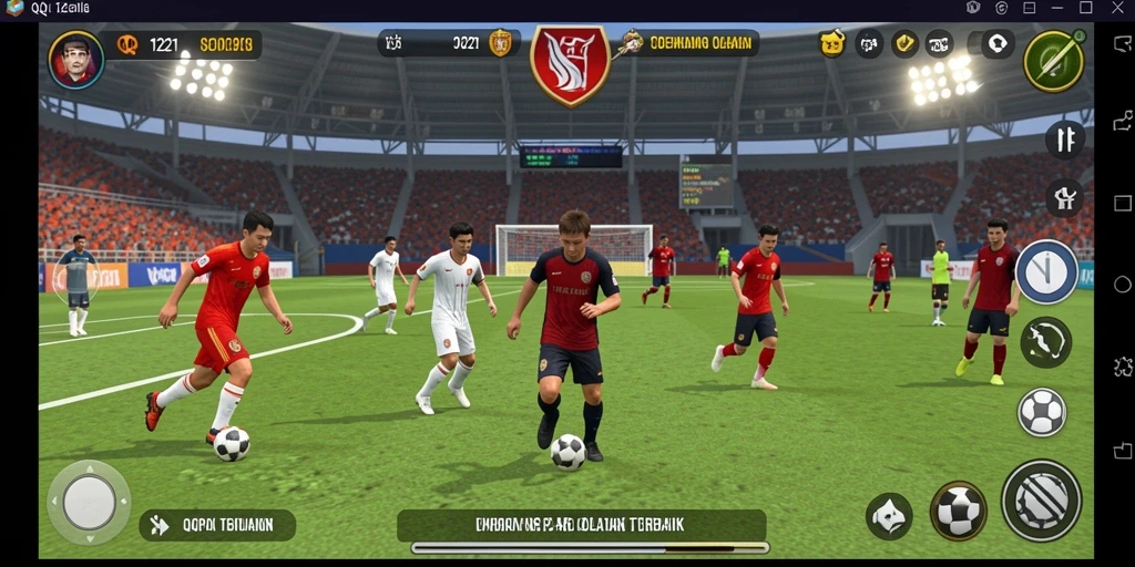 Gameplay QQ1221 yang mendebarkan dengan aksi sepak bola intens.